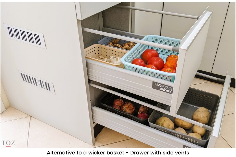 Alternative to a wicker basket - Drawer with side vents
