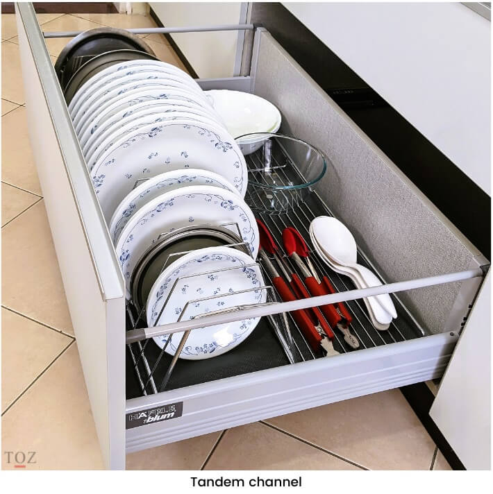 Tandem channel used in a drawer