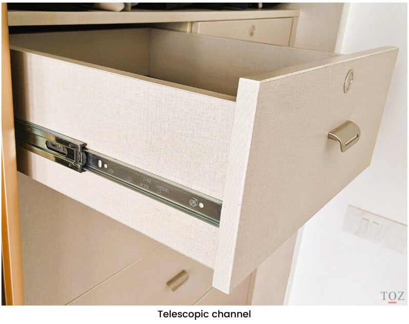 Telescopic channel used in a drawer